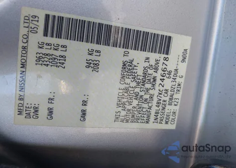 2019 Nissan Altima 2.5 S from USA, damaged, VIN 1N4BL4BV7KC246678